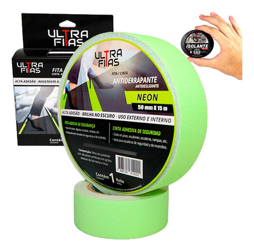 Fita Antiderrapante 50mm 15m Fotoluminescente Neon+isolante Cor Verde