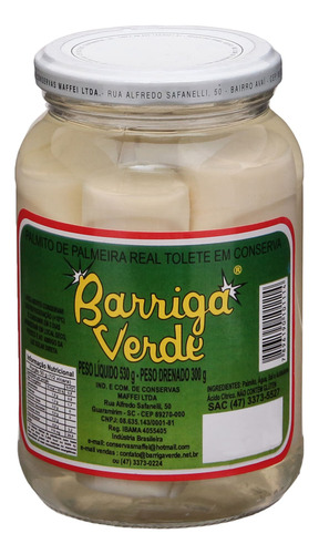 Palmito De Palmeira Real Inteiro Barriga Verde 300g
