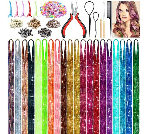 Kit De 6000 Hilos De Tinsel Para Cabello En 20 Colores, Exte