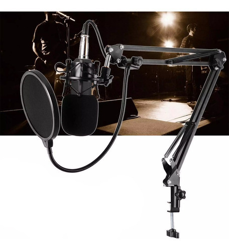 Microfono Con Brazo Estudio Condensador Live Broadcast Atrix Color Negro