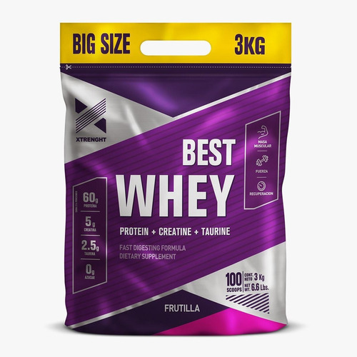 Xtrenght Best Whey Protein Bolsa 3kg 100 Scoops Monte Grande
