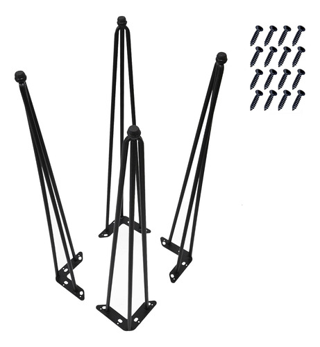 Patas De Mesa De Metal De 76cm Con Horquilla, Pack 4u. Negra