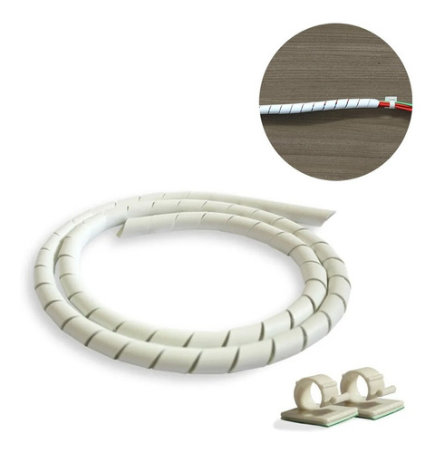 Kit 3m Organizador Espiral ½  +2 Clip Adesivo Para Cabo Full