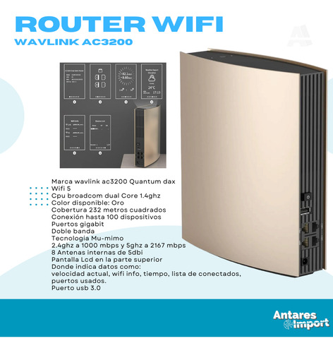 Router Wifi Wavlink Ac3200 Dual Band 8 Antenas 5dbi