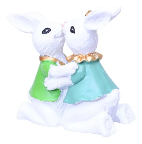 Figura Decorativa De Conejos Besándose De Pascua, Adorno De