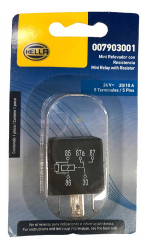 Mini Relay Con Resistencia Hella 24v 20/10a 5 Pins 007903001