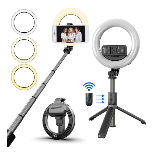 Aro De Luz Selfie Stick Bluetooth Luz Anillo Led 5 Pulgadas