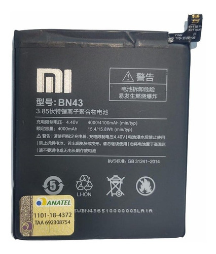 Bat-eria Xiaomi Redmi Note 4x Bn43 Original C/nf E Garantia