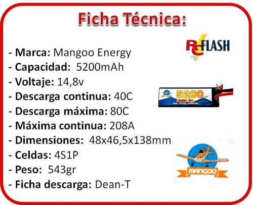 Imagen 2 de 6 de Batería De Litio Polímero Lipo 14.8v 5200mah 40c Auto Rc 1/8