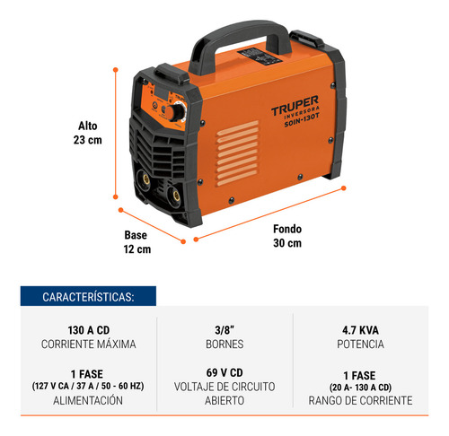 Soldadora Inversora 130 A, 127 V Color Naranja Truper SOIN-130T