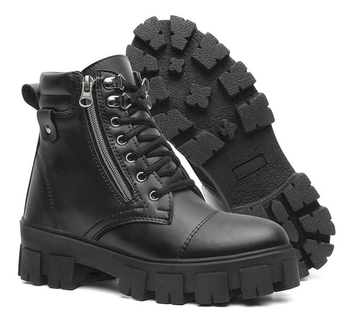 Bota Tratorada Feminina Botinha Coturno Cano Baixo Punk Rock