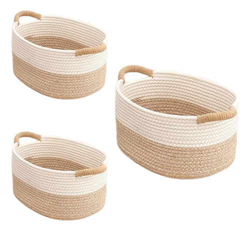 3x Cesta De Almacenamiento Tejida Con Cuerda, Contenedor