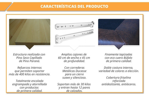 Imagen 7 de 9 de Sommier Cama C/cajones + Respaldo Capitone 2 Plazas 140x190