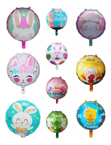 Pack 50 Globos Feliz Pascua Conejos 45 Cm Con Varilla