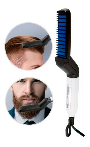 Prancha E Modelador Alisamento Cabelo Barba Escova Bivolt Cor Branco e preto 220V