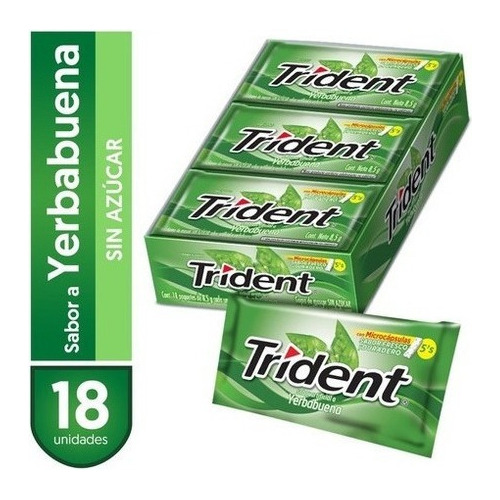 Chicle Trident Yerbabuena Caja X 18 Unidades Sin Azucar