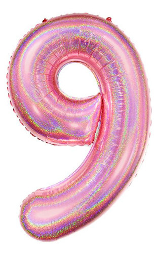 Balão Metalizado Para Festa Nº 9 Rosé Holográfico 101cm 1 Un