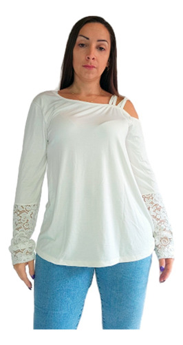 Blusa Mujer Elegante Manga Larga Encaje Fiesta Talle Especia