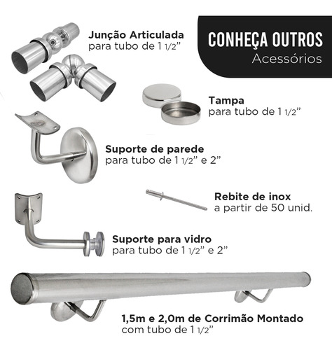 Kit 13 Suporte Corrimão 11/2 Inox + 12 Tampa Encaixe Interno