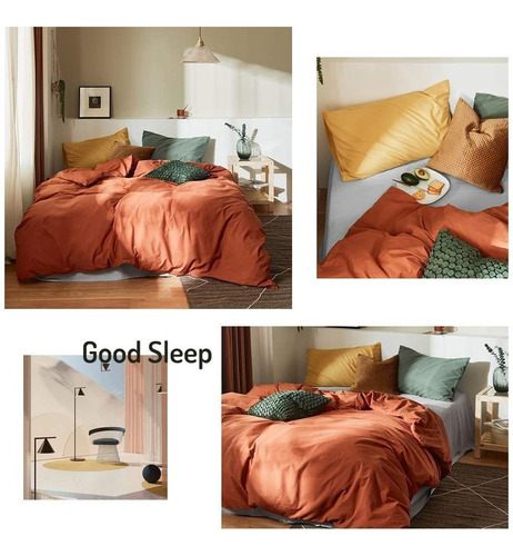 Imagen 6 de 9 de Ropa De Cama Color Caramelo Funda Nórdica Full Queen C...