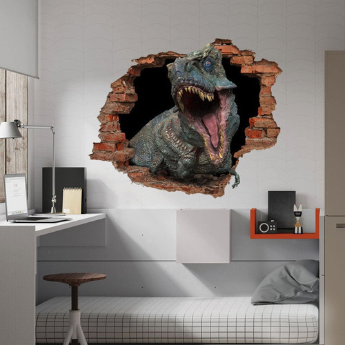 Imagen 2 de 2 de Vinilo Pared Rota 3d Dinosaurio Rex Troquelado 1,20x0,95 Mt