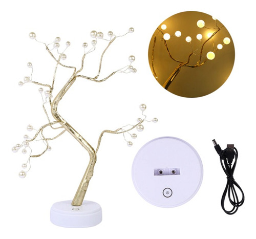 Lámpara Árbol Bonsái Dorado Luz Cálida Perlas Decorativas