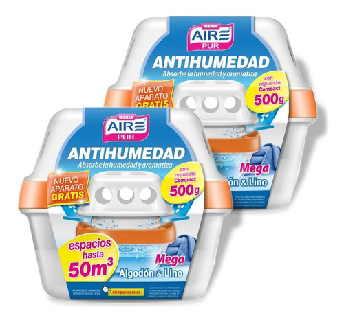 Antihumedad Con Perfumante Aire Pur Mega 500g Pack 2un.