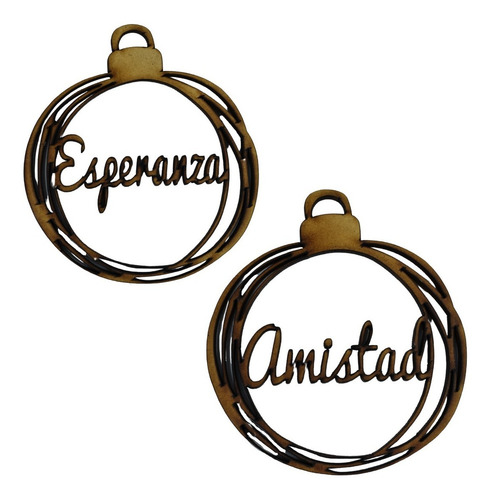 Set De Esferas 12 Deseos Madera Mdf (12 Pzas) Navidad 13cm
