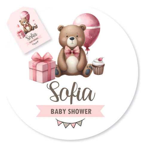 Kit Imprimible Osito Acuarela Rosa Baby Shower Tukit