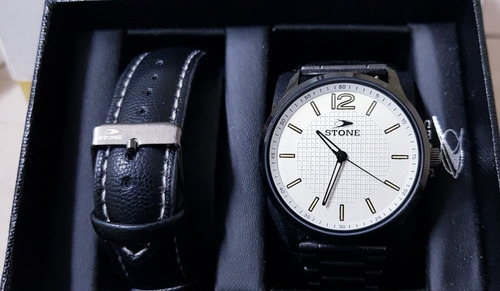 Reloj Stone Urbano Correa Cuero Mas Correa De Metal Set Box