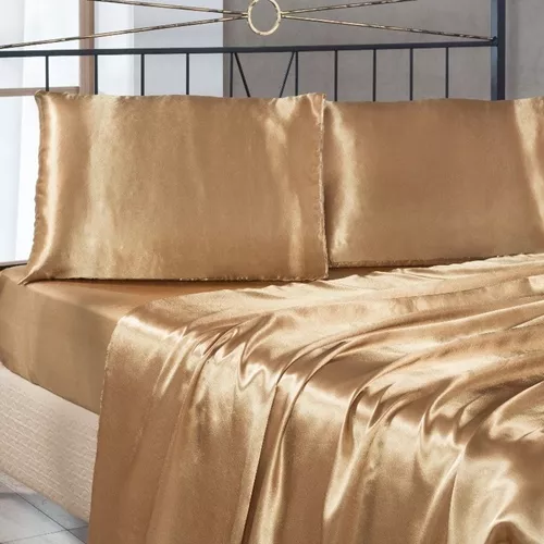 Jogo de Cama de Cetim Charmousse Queen Dourado 4 Peças