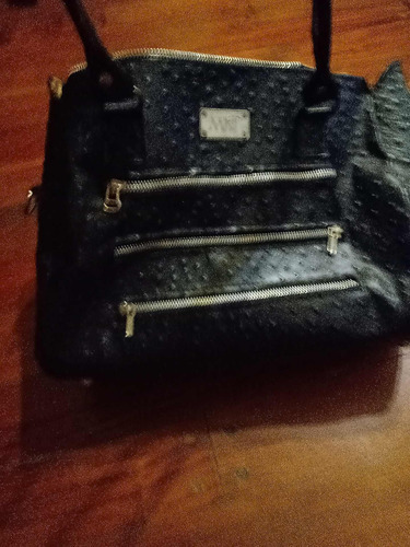 Cartera Mujer Negra Símil Cuero Detalle Tachas 