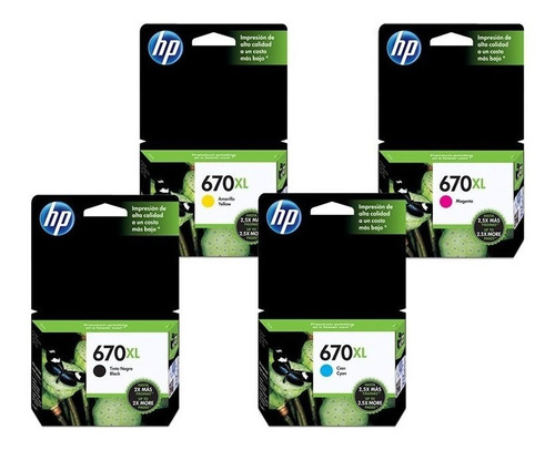 Combo 4 Cartuchos Hp 670 Xl Originales 3525 4615 4625 5525