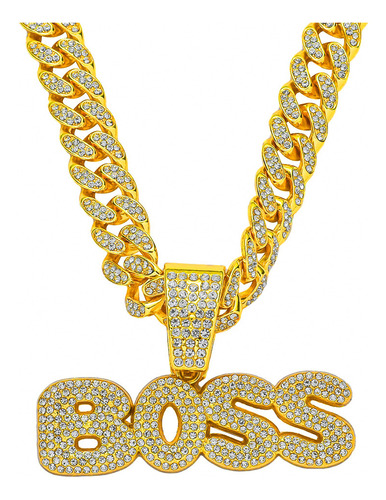 Boss Full Diamond Letter Collar Colgante Para Hombre