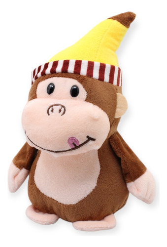 Changuito De Peluche Café Gorro Platano Suave Juguete 23cm