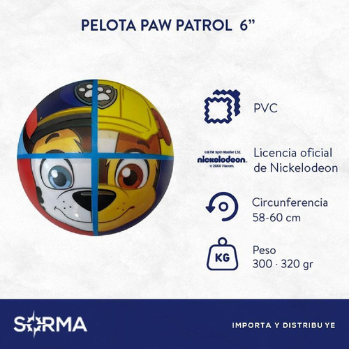 Imagen 2 de 8 de Pelota Goma Paw Patrol Licencia Oficial