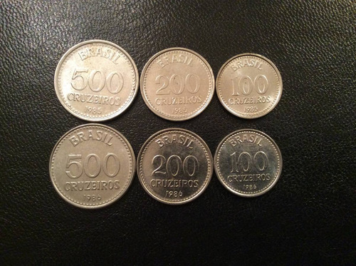 Moedas 100 / 200 E 500 Cruzeiros 1985 E 86 - Série Completa