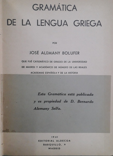 402 Gramática De La Lengua Griega- Alemany Bolufer, José