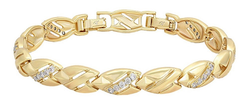 Brazalete Oro 14k Laminado Swarovski Diamantada Regalo 19cm