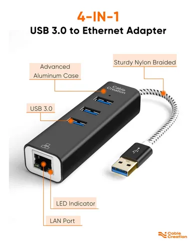 Adaptador Usb A Ethernet Cablecreation Hub Usb 3.0 De 3 Puer