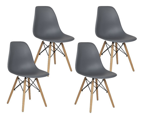 Set De 4 Sillas Holly Estilo Eames Comedor Color Gris