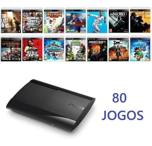 Playstation 3 Ps3 250 Gb Super Slim + 80 Jogos Completos Cor Preto