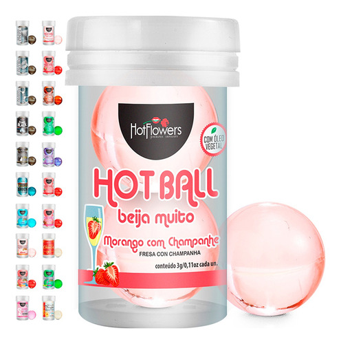 Bolinha lubrificante Hot Flowers intimo Hot Balls morango com champanhe beijavel 3g