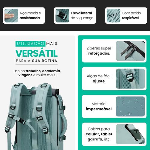 Mochila Impermeável E Expansível Notebook Reforçada De Bordo Feminina Masculina Mala Viagem Avião Executiva Reforçada 40l Viral Casual Unissex Faculdade Trabalho Trilha Usb Verde Notnull