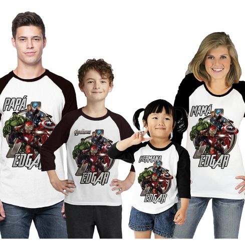 Kit 4 Playeras Raglan 3/4 Avengers Cumpleaños #v14