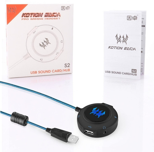 Imagen 2 de 3 de Placa De Sonido Usb Gamer Kotion Each Hub Micrófono Ade