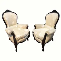 Comprar Antiguo Y Hermoso Par De Sillones Reina Ana Brocato 1940 