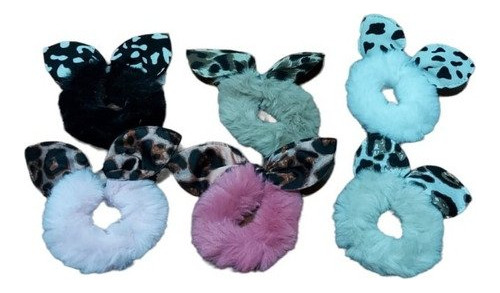 Colitas De Pelo Scrunchies De Peluche Con Ojeritas Print