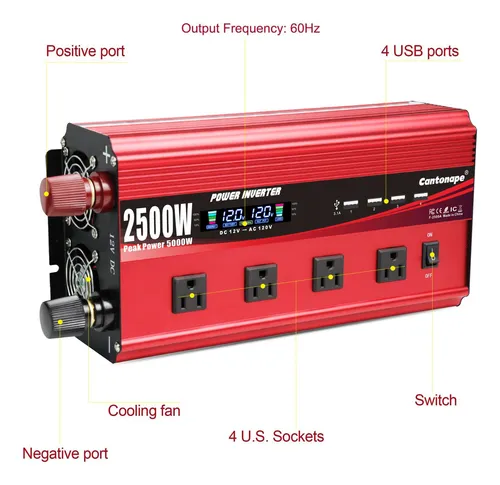 Inversor De Corriente 2500 W 12 V A 110 V Con Pantalla Lcd