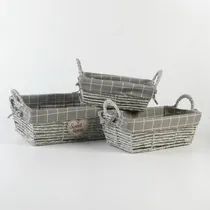 Comprar Set X3 Canastos Mimbre Yute Con Tela Rectangular Green Bazar